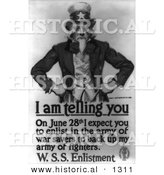 Historical Illustration of Uncle Sam: I Am Telling You to Enlist in the Army by June 28th - Black and White Version by Al
