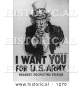 Historical Illustration of Uncle Sam: I Want You for US Army - Black and White Version by Al
