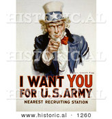 Historical Illustration of Uncle Sam: I Want You for US Army - Recruiting Station by Al