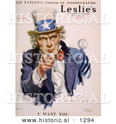 Historical Illustration of Uncle Sam - I WANT YOU - Leslie's Illustrated Newspaper by Al