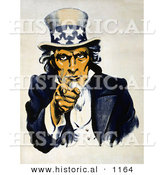Historical Illustration of Uncle Sam in Blue, Pointing Outwards - Navy War Recruitment by Al