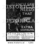 Historical Illustration of Uncle Sam Needs That Extra Shovelful - Help Win the War by Following These Directions - Black and White Version by Al