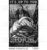 Historical Illustration of Uncle Sam: Protect the Nation's Honor - Enlist Now - Black and White Version by Al
