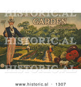 Historical Illustration of Uncle Sam Says "Garden to Cut Food Costs" - United States Department of Agriculture - Free Bulletin on Gardening - It's Food for Thought by Al