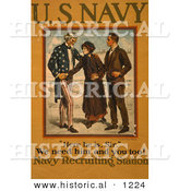 Historical Illustration of Uncle Sam Shaking Hands with a Mother While Recruiting Her Son to the Navy by Al