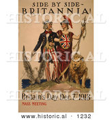 Historical Illustration of Uncle Sam: Side by Side - Britannia! - Britain's Day Dec. 7th, 1918 - Mass Meeting by Al