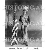 Historical Illustration of Uncle Sam Standing Beside an American Flag, 1898 - Black and White by Al