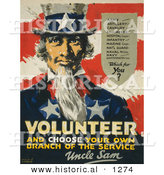 Historical Illustration of Uncle Sam: Volunteer, and Choose Your Own Branch of the Service by Al