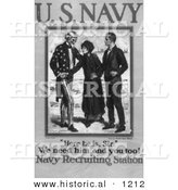 Historical Illustration of Uncle Sam: We Need Him and You Too! - American Navy Recruiting Station - Black and White Poster by Al
