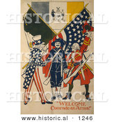 Historical Illustration of Uncle Sam: Welcome Comrade-at-Arms! by Al