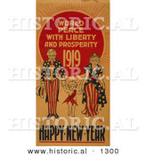 Historical Illustration of Uncle Sam: World Peace with Liberty and Prosperity 1919 - Happy New Year by Al