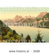 Historical Illustration of Urnersee and Urirotstock Mountain on Lake Lucerne by Al