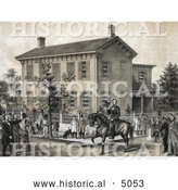 Historical Illustration of Villagers Greeting Abraham Lincoln on Horseback in Front of His House in Springfield, Illinois by Al