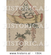 Historical Illustration of Wisteria Plant Growing in a Pot Shaped like a Boat by Al