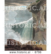 Historical Image of a Man at the Ledge of a Cliff, Looking down at Other People at Niagara Falls by Al