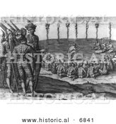 Historical Image of a Triumphant and Solemn Ritual in Celebration of the Defeat of an Enemy - Native American Indians - Black and White Version by Al