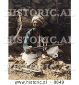 Historical Image of an Arab Carpenter Man Smiling and Posing While Making Plows by Al