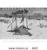 Historical Image of an Indian Warrior Laid to Rest 1891 - Black and White Version by Al