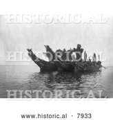 Historical Image of Ceremonial Dancers in Canoes 1914 - Black and White by Al