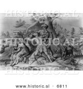 Historical Image of Daniel Boone Protecting His Family from a Native American by Al