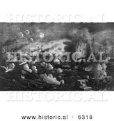 Historical Image of Explosions During the Battle of Manila Bay 1898 - Black and White Version by Al