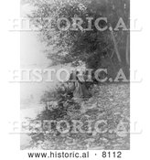 Historical Image of Flathead Native American Indian Woman by River 1910 - Black and White by Al