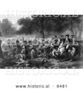 Historical Image of George Washington - Battle of the Monongahela - Black and White Version by Al