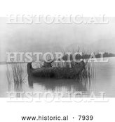 Historical Image of Kootenai Native American Indian in a Canoe, Gathering Rushes 1910 - Black and White by Al