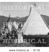 Historical Image of Native American Indian Chief Charlot with Family 1908 - Black and White by Al