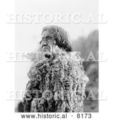 Historical Image of Native American Indian Mohave Man Wearing Rabbit Skin 1907 - Black and White by Al
