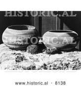 Historical Image of Native American Indian Pomo Baskets 1924 - Black and White by Al