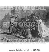 Historical Image of Native American Indian Salish Women Drying Meat 1910 - Black and White by Al