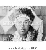 Historical Image of Native American Indian Wearing a Tolowa Head Dress 1923 - Black and White by Al