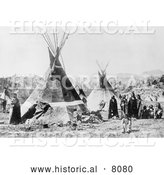 Historical Image of Native American Shoshoni Indians with Tepees - Black and White by Al