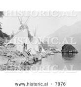 Historical Image of Native American Teepees on the Columbia 1922 - Black and White by Al