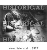 September 5th, 2013: Historical Image of Navajo Indian Smoking by Fire 1915 - Black and White Version by Al