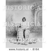Historical Image of Washoe Native American Indian Woman Sitting in a Chair, Surrounded by Baskets 1899 - Black and White by Al