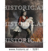 July 19th, 2013: Historical Painting of a Brave Fireman Carrying a Girl in His Arms While Rescuing Her from a Fire by Al