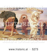 Historical Painting of Greek Girls Picking up Pebbles by the Sea by Frederic Lord Leighton by Al