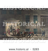 Historical Painting of Men of the Fire Department Pulling out an Old Fashioned Fire Engine by Al