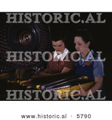 Historical Photo of 2 Female Riveters Punching Rivet Holes by Al