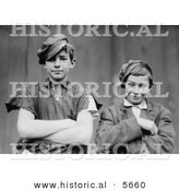 Historical Photo of 2 Glassworker Boys Grinning While Posing with Their Arms Crossed In1909 - Black and White Version by Al