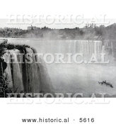 Historical Photo of a Boat at the Base of Horseshoe Fall, As Seen from Goat Island, Niagara Falls, Ontario, Canada - Black and White Version by Al