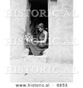Historical Photo of a Female Hopi Native American Indian Weaving a Basket 1908 - Black and White Version by Al