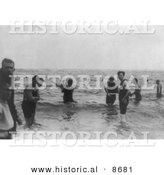 Historical Photo of a Group of Men Wading in Waist Deep Water and Playing Baseball in the Water, 1914 - Black and White Version by Al