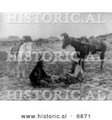 Historical Photo of a Native American Indian and a Cowboy Playing Cards - Black and White Version by Al