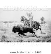 Historical Photo of a Native American Indian Hunting Bison on Horseback 1901 - Black and White Version by Al