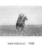 Historical Photo of a Sioux Indian Man on a Horse 1907 - Black and White by Al