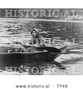 Historical Photo of a Tlingit Woman Paddling a Boat, Hoonah, Alaska 1903 - Native American Indian - Black and White Version by Al