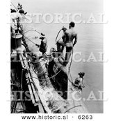 Historical Photo of American Sailors Fastening a Submarine - Black and White Version by Al